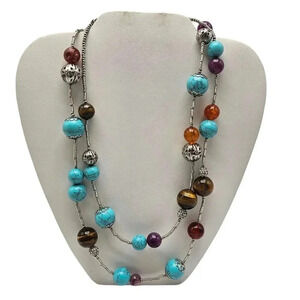 RJ Graziano Blue Turquoise Agate Ball Beads Double Strand Necklace Vintage
